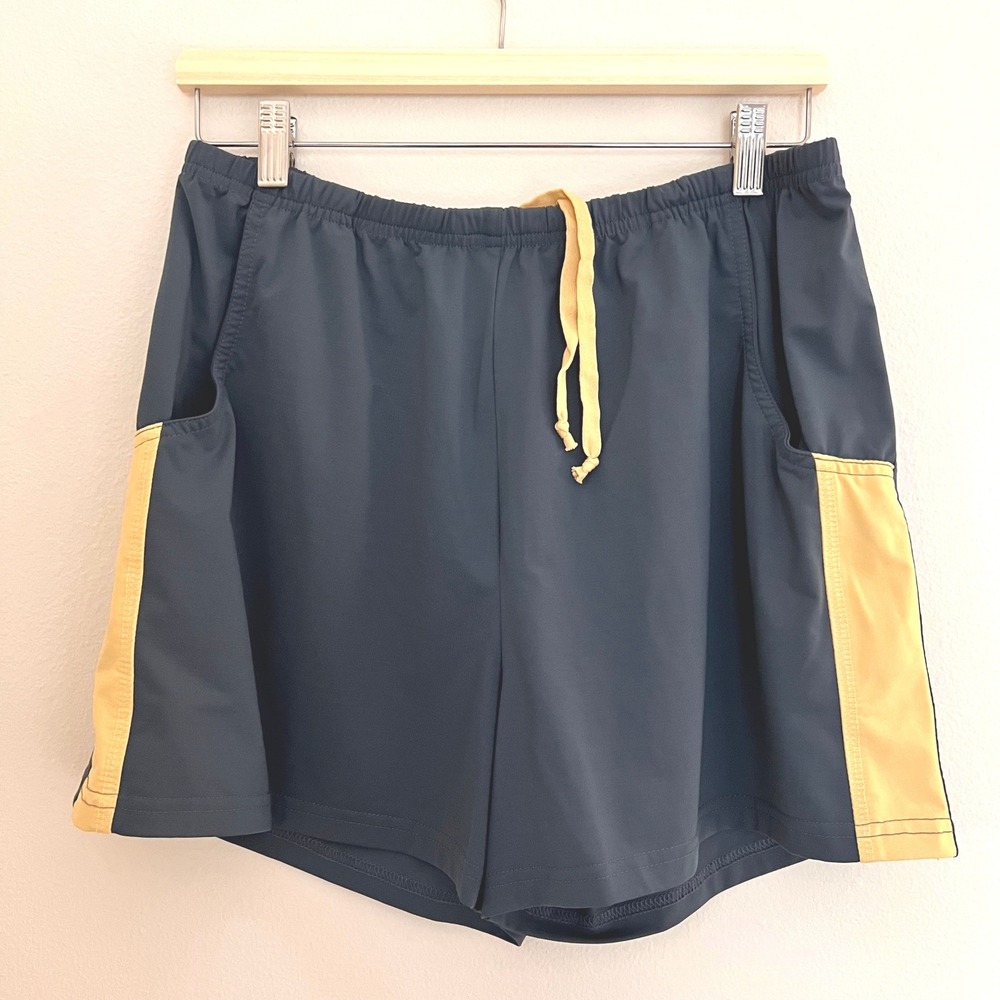 Tail Womens Athletic Shorts Navy Blue‎ Yellow Side Stripe Drawstring Size Large